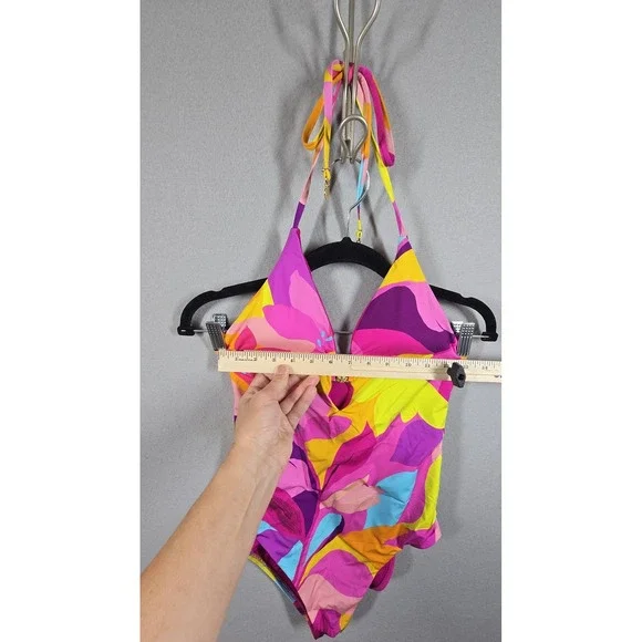 Trina Turk Swimsuit Womens 10 One Piece Halter Floral Print Keyhole Bathing Suit